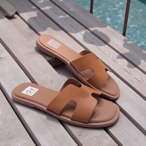 DV Dolce Vita Hollie H-Band Slide Sandals Women’s 7 Tan Vegan Leather NIB